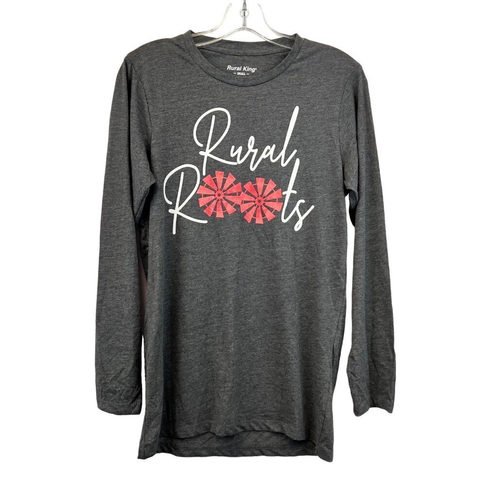 Rural King Womens Rural Roots Long Sleeve Tee Gray/Multi Crew Neck S Soft